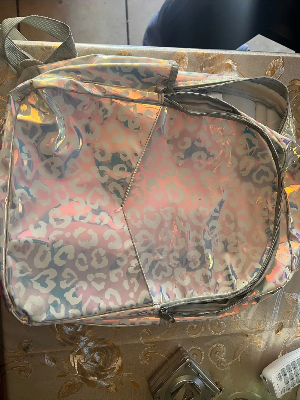 Holographic Leopard Print Backpack - Iridescent Pink